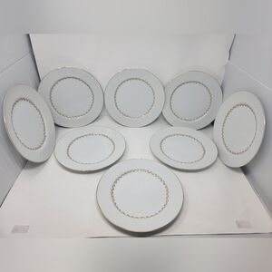 8 Vintage Grant Crest Fine China Golden Swirl 10" Dinner Plates Japan
